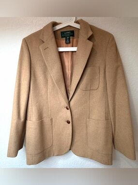 VTG ralph Lauren Tan Camel Hair Blazer Jacket Tan Classic 12P CLEAN